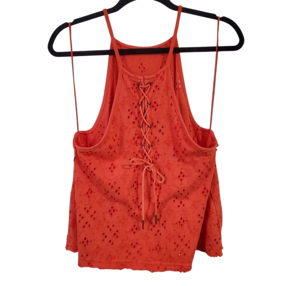 Free People Dream Date Eyelet Tank M Coral Festival, Indies Sleaze Boho - Picture 2 of 10